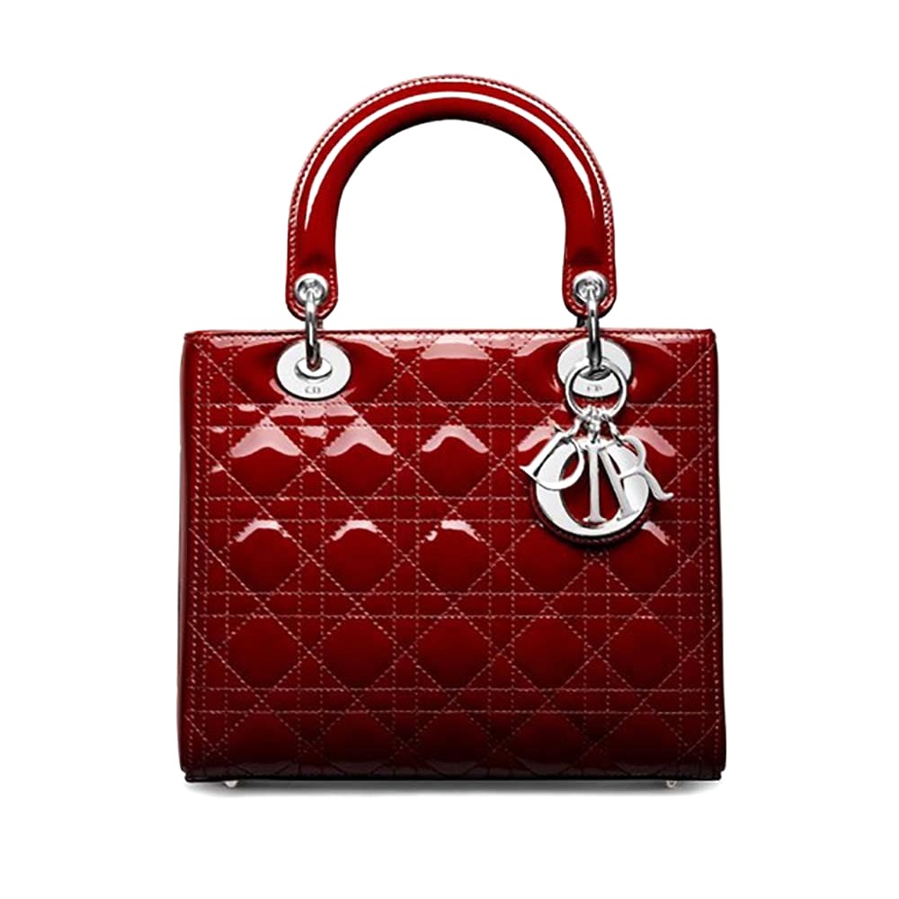 TÚI Dior Lady Dior Bag in Patent Cannage Calfskin-Maroon
