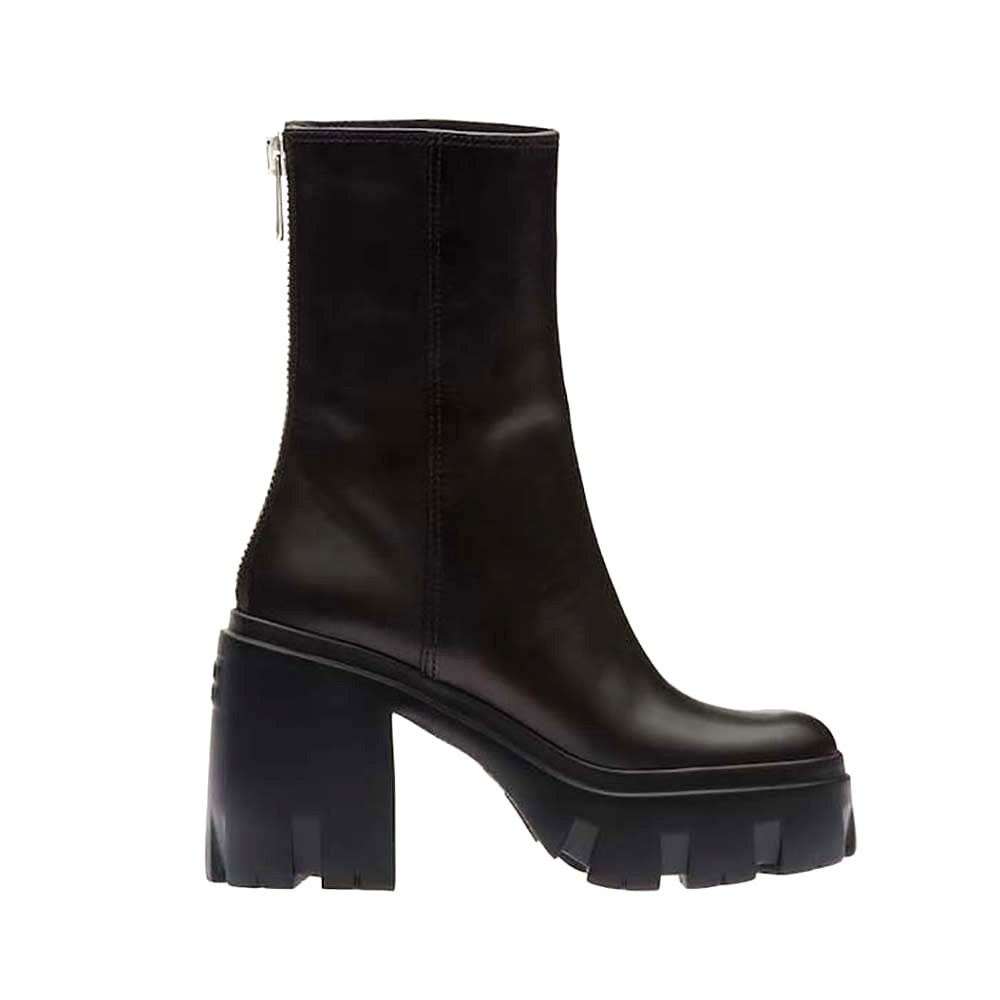 GIÀY Miu Miu Women Leather Booties in EVA Sole with Logo-Black