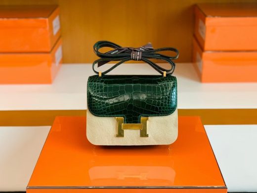 Túi Hermes Constance Shiny Alligator crocodile da cá sấu jade green Gold  Hardware Handmade khâu tay 18cm