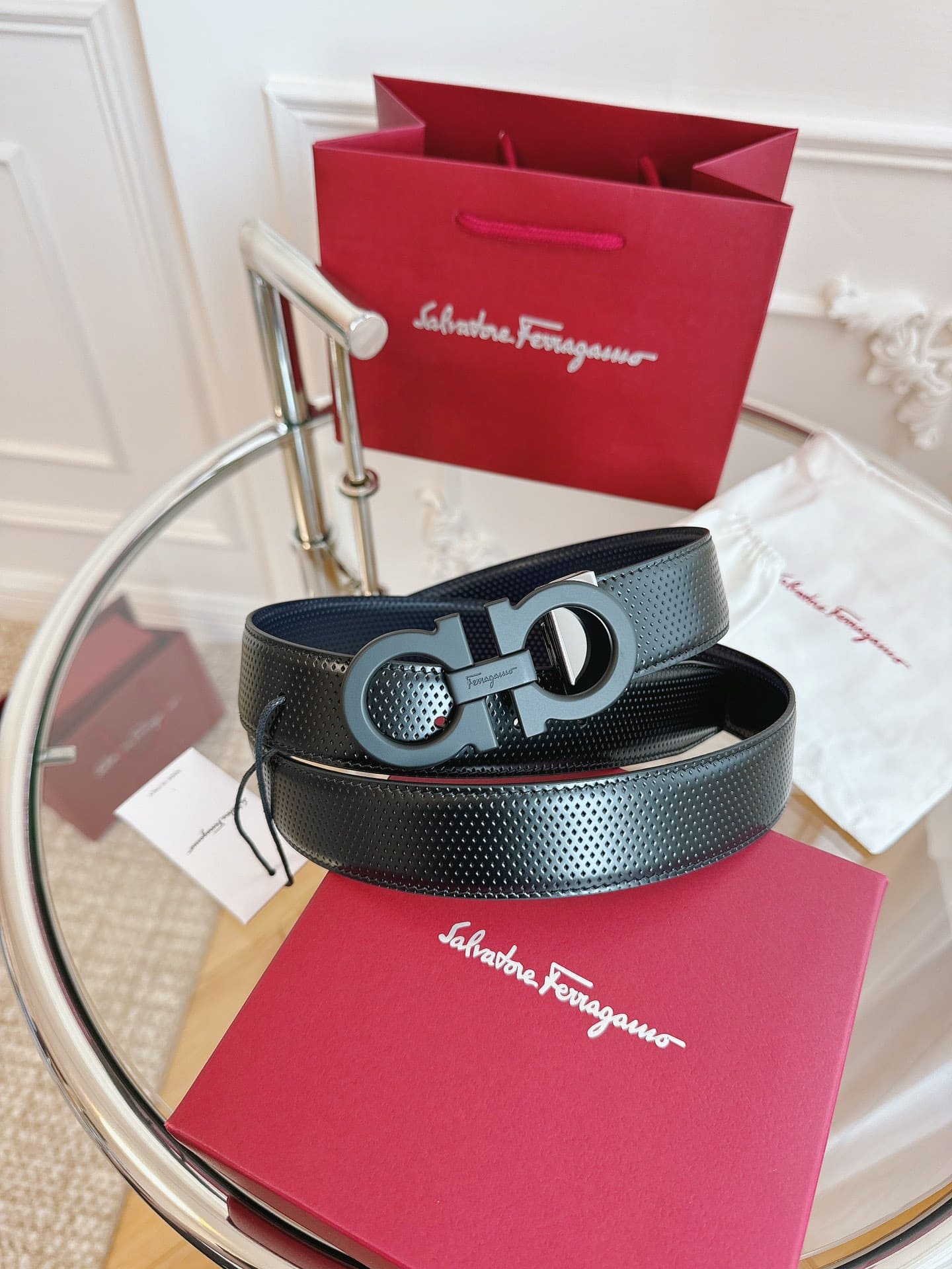 DÂY LƯNG Salvatore Ferragamo Adjustable Gancini Belt Khóa đen