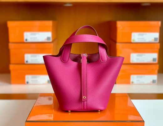 Túi Hermes Picotin Rose purple Gold Hardware Handmade khâu tay 18cm