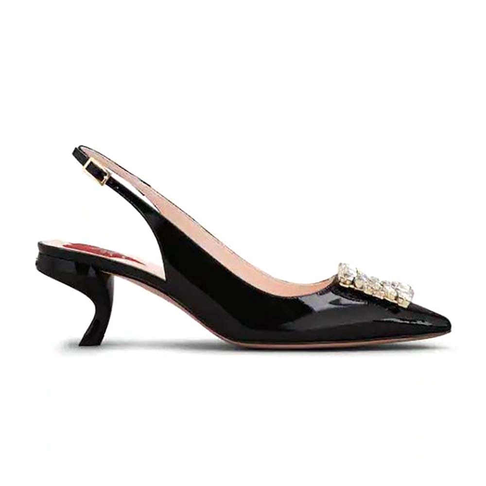 GIÀY Roger Vivier Women Virgule Strass Buckle Slingback Pumps in Patent Leather-Black