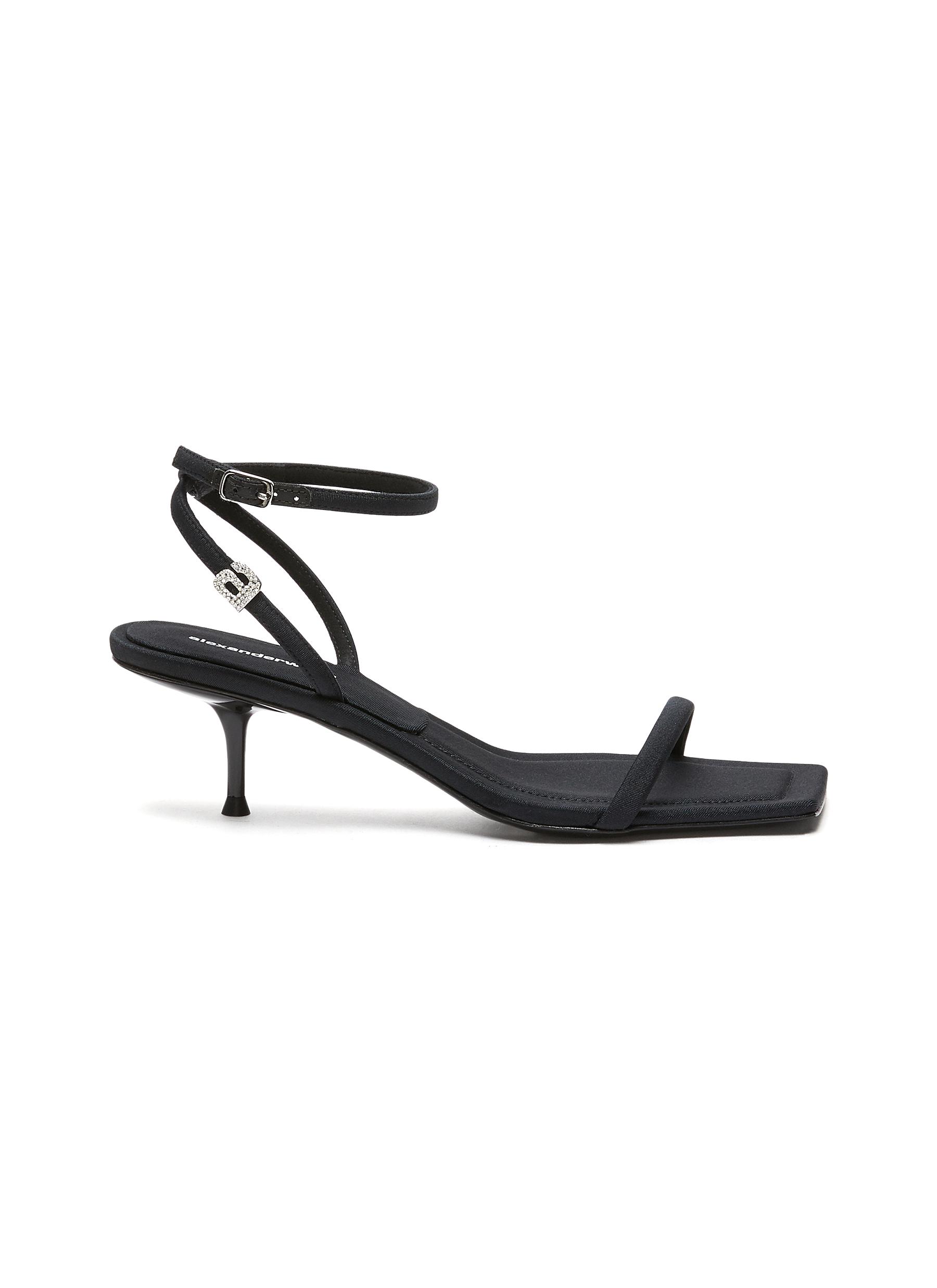 GIÀY ALEXANDERWANG 'JESSIE' CRYSTAL EMBELLISHED LOGO ANKLE NYLON STRAP HEELED SANDALS