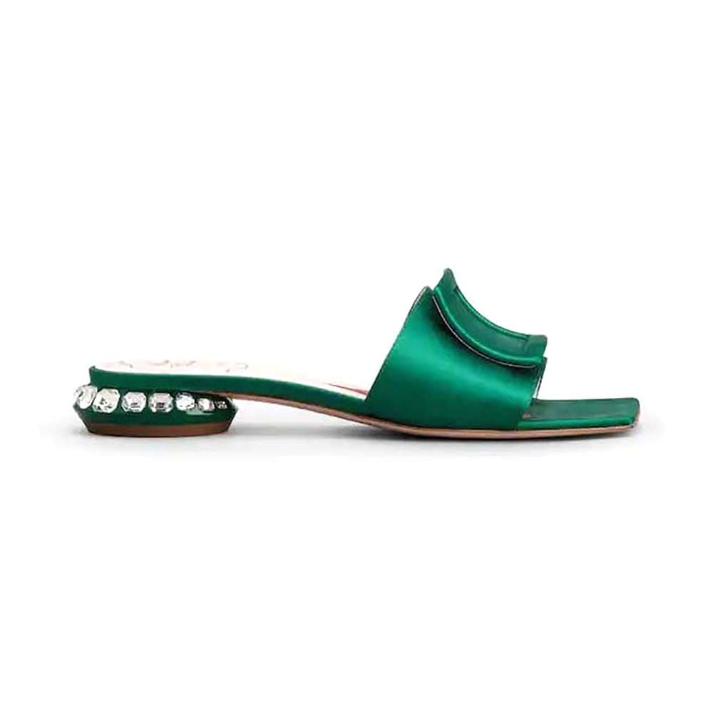 DÉP Roger Vivier Women Strass Heel Covered Buckle Mules in Satin-Green