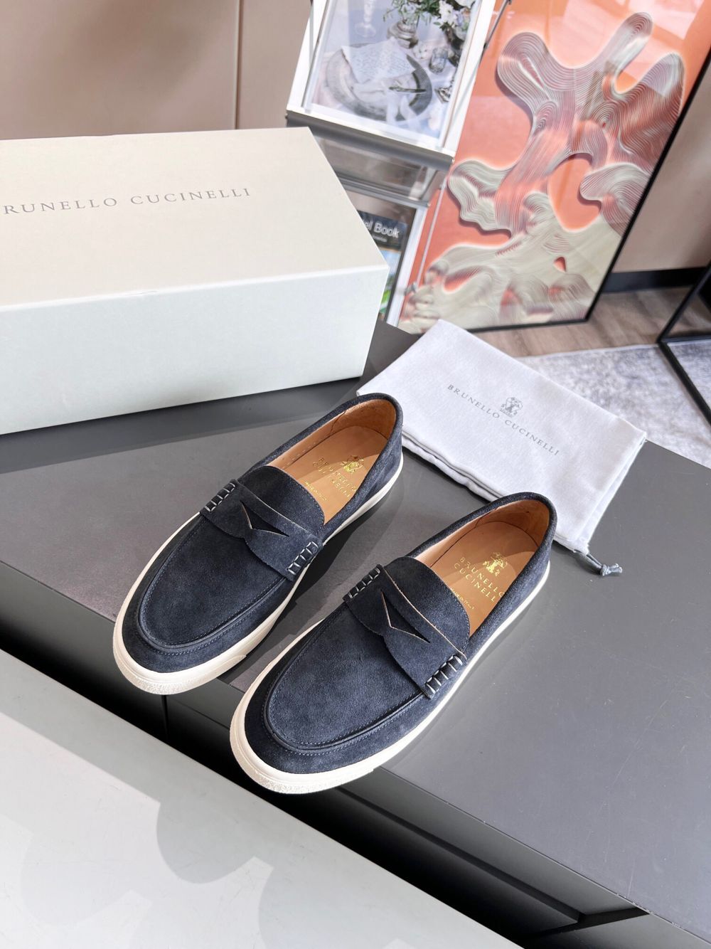 GIÀY BRUNELLO CUCINELLI Suede Navy loafer shoes