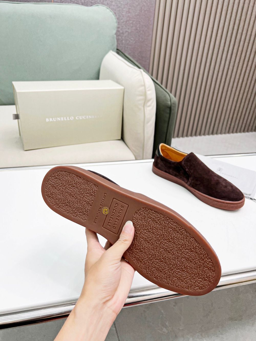 GIÀY BRUNELLO CUCINELLI Suede Brown Slip on shoes