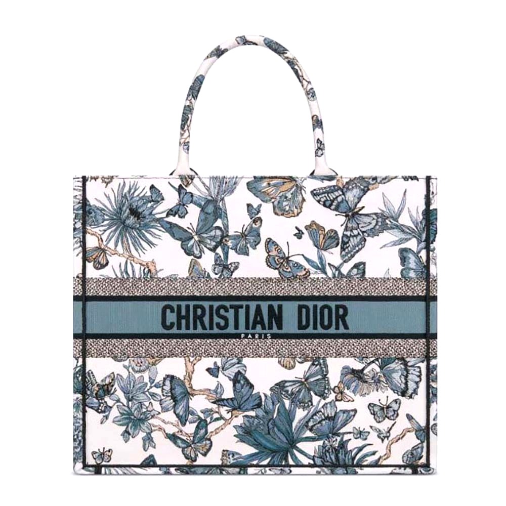 TÚI Dior Women Large Dior Book Tote White and Pastel Midnight Blue Toile de Jouy Mexico Embroidery