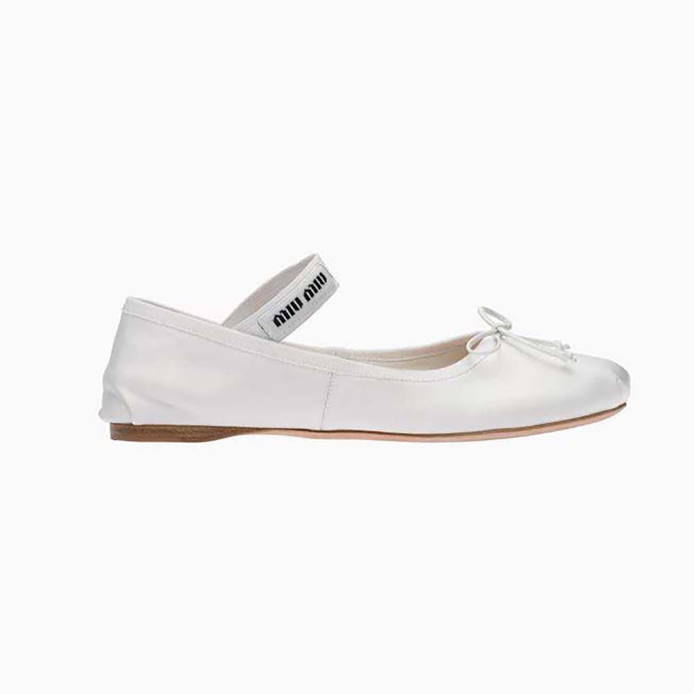 GIÀY Miu Miu Women Satin Ballerinas with Knit Logo Label-White