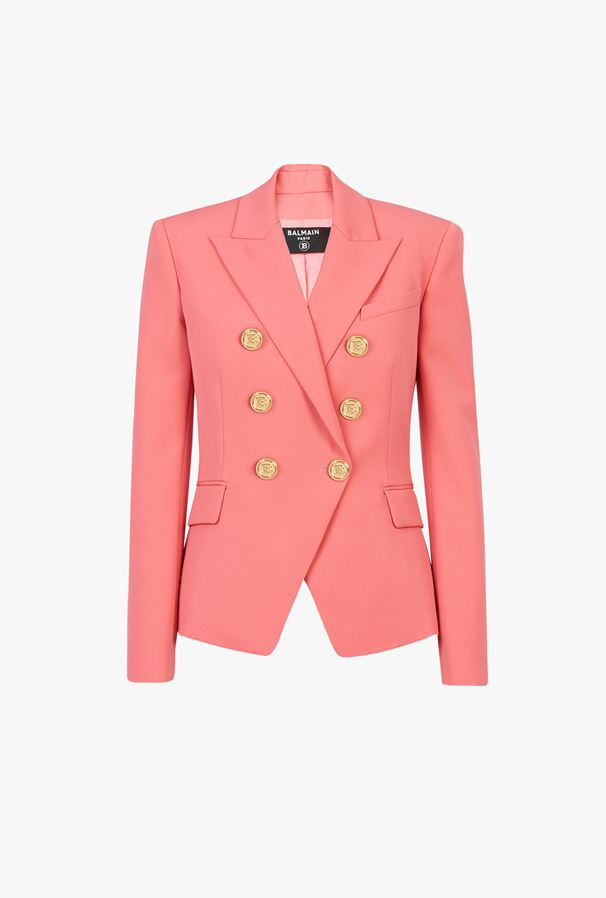 ÁO BALMAIN Salmon pink grain de poudre double-breasted jacket