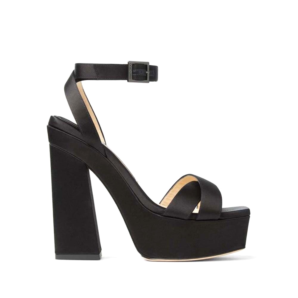 GIÀY Jimmy Choo Women Gaia 140 Black Satin Platform Sandals