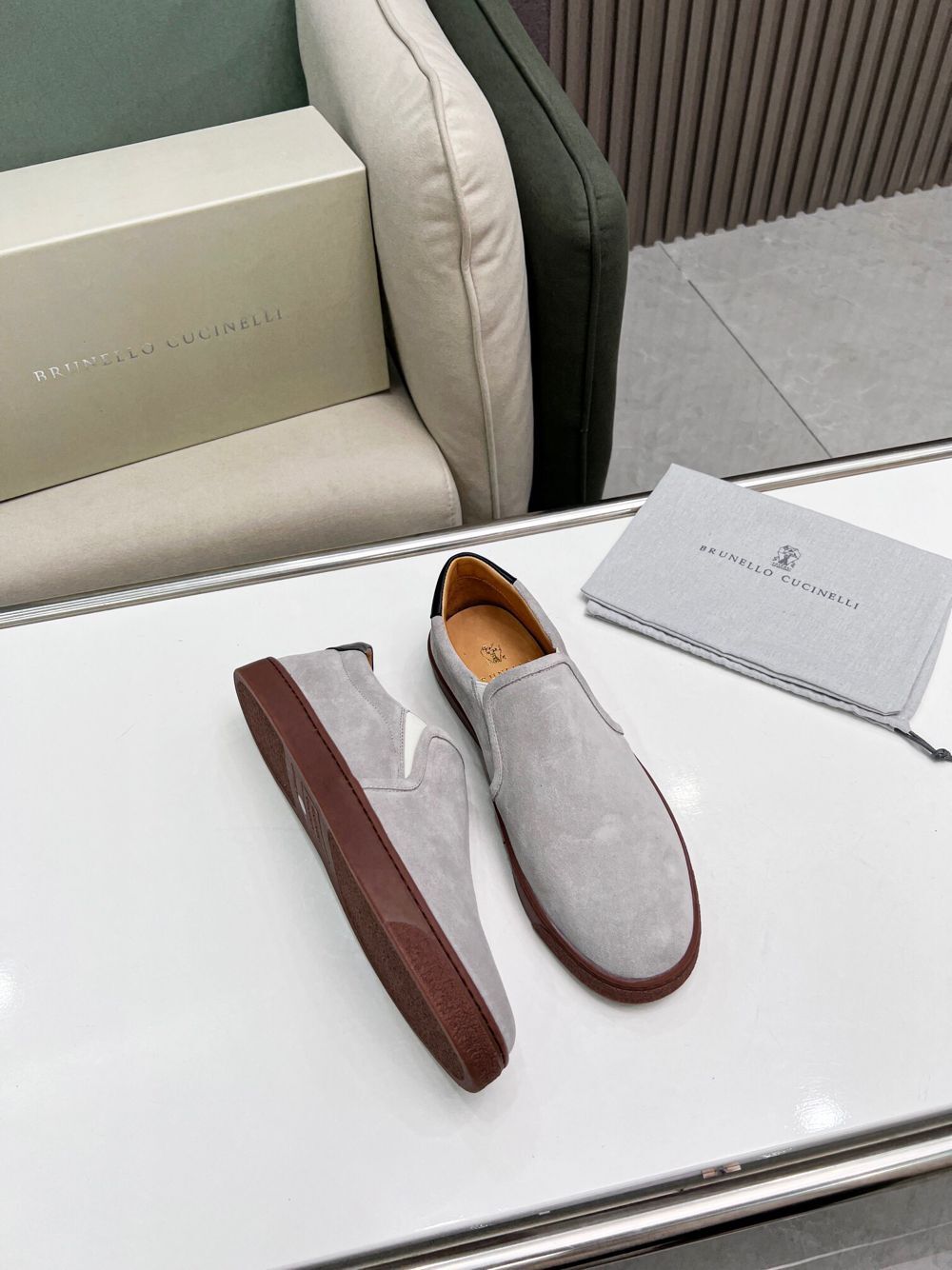 GIÀY BRUNELLO CUCINELLI Suede Grey Slip on shoes