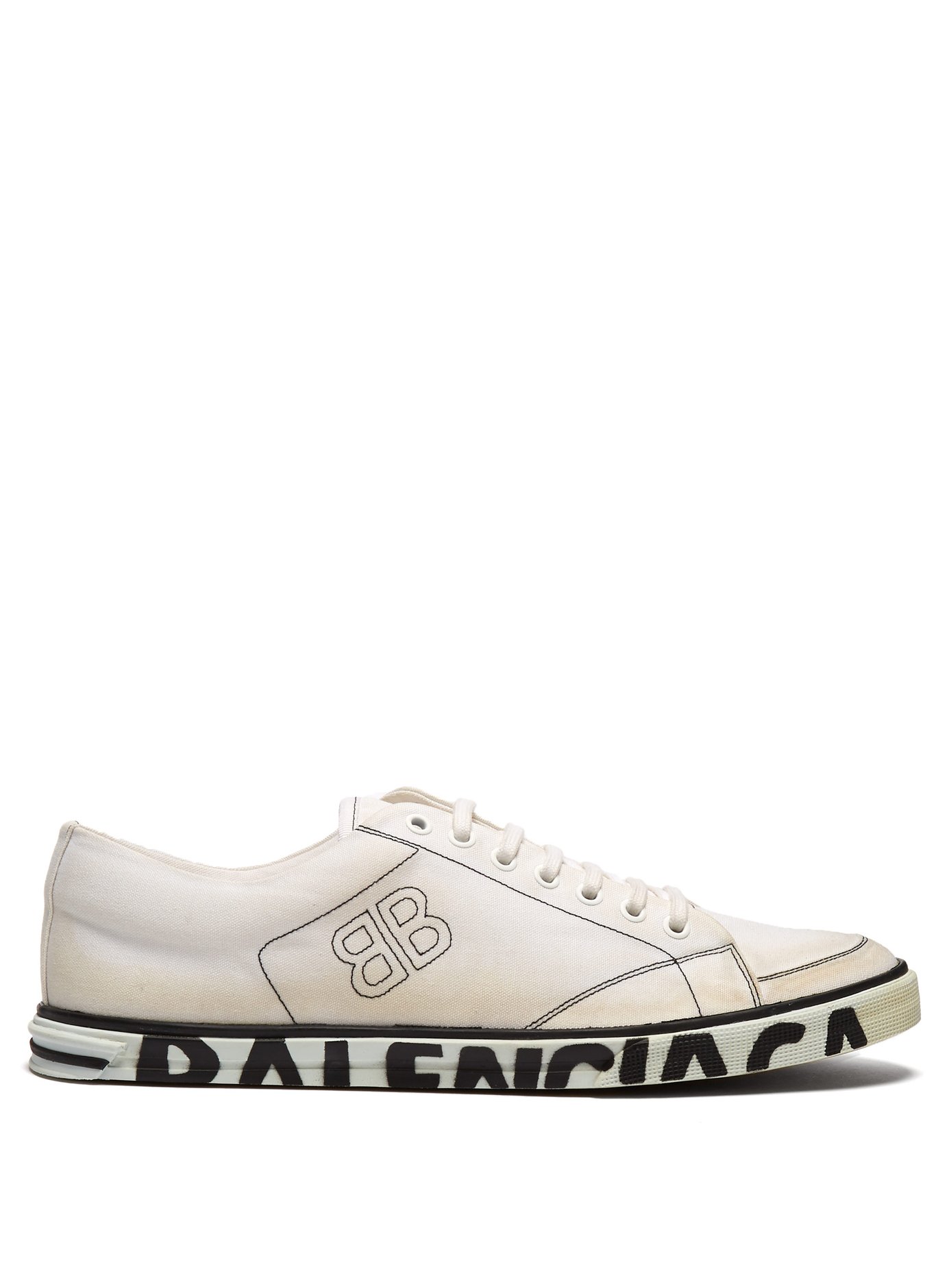 GIÀY BALENCIAGA  Distressed logo-sole leather trainers