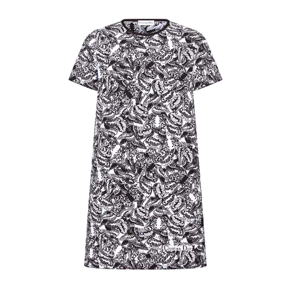 Váy Dior Mid-Length Belted Dress Black and White Technical Cotton Jacquard  and Silk