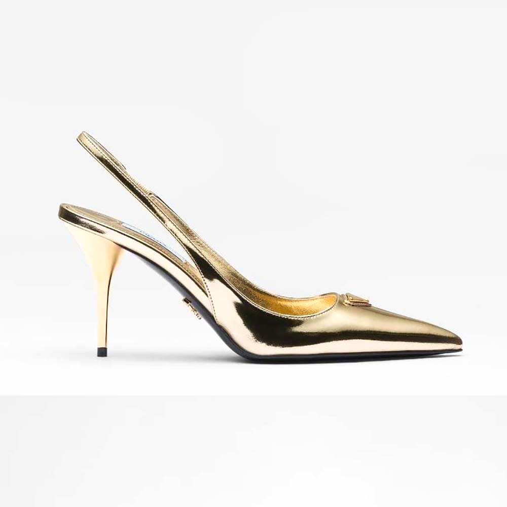 GIÀY Prada Women Metallic Leather Slingback Pumps-Gold