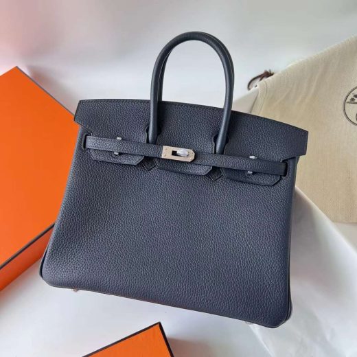 Túi Hermes Birkin Togo Deep Blue Silver Hardware Handmade khâu tay 25cm