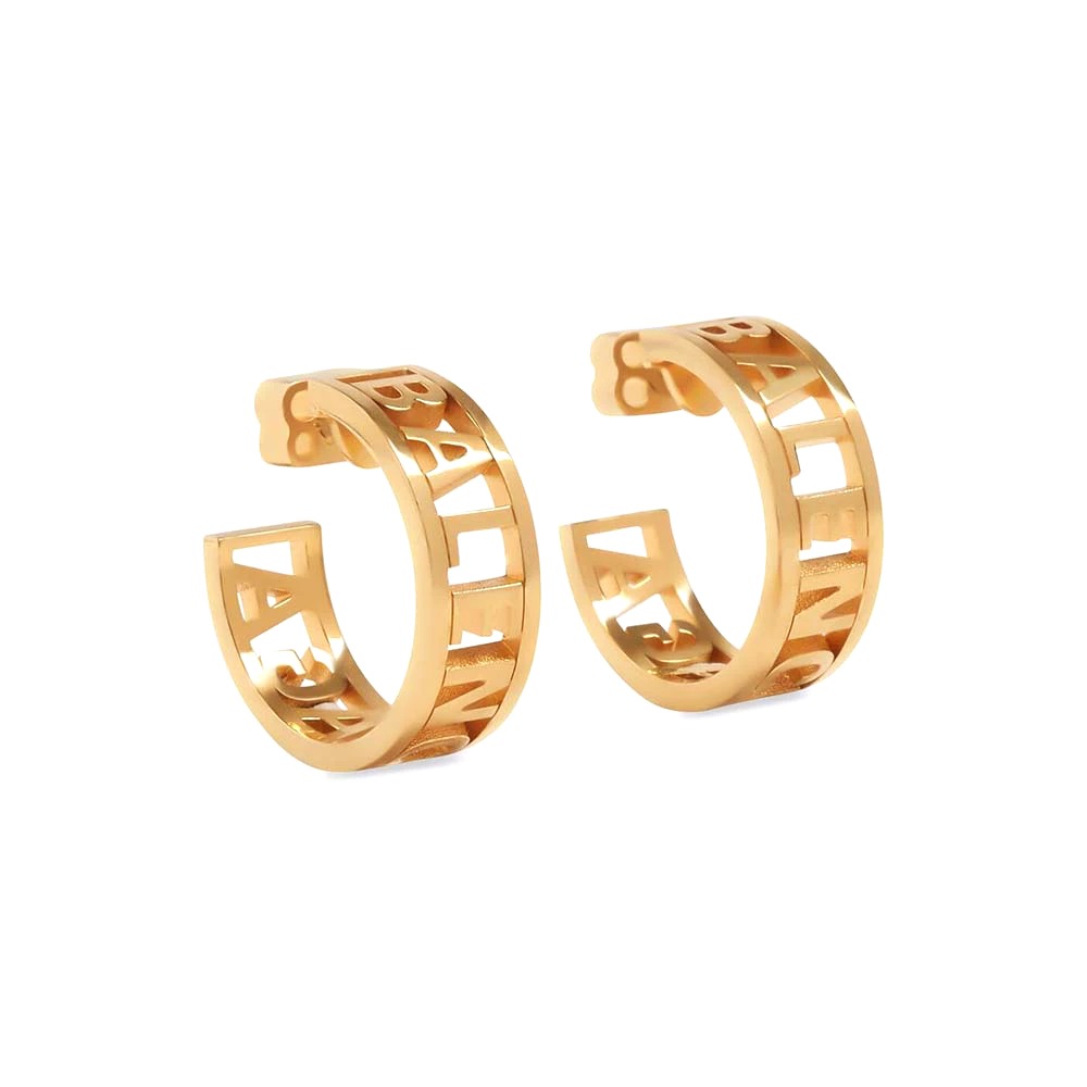 Bông tai Balenciaga Women Logo Earrings in Gold Brass