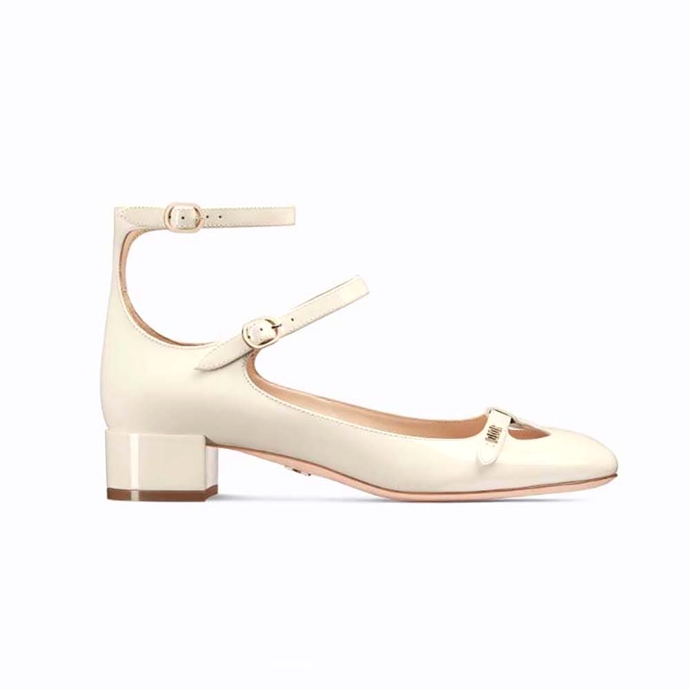 GIÀY Dior Women Aime Dior Ballerina Pump White Patent Calfskin