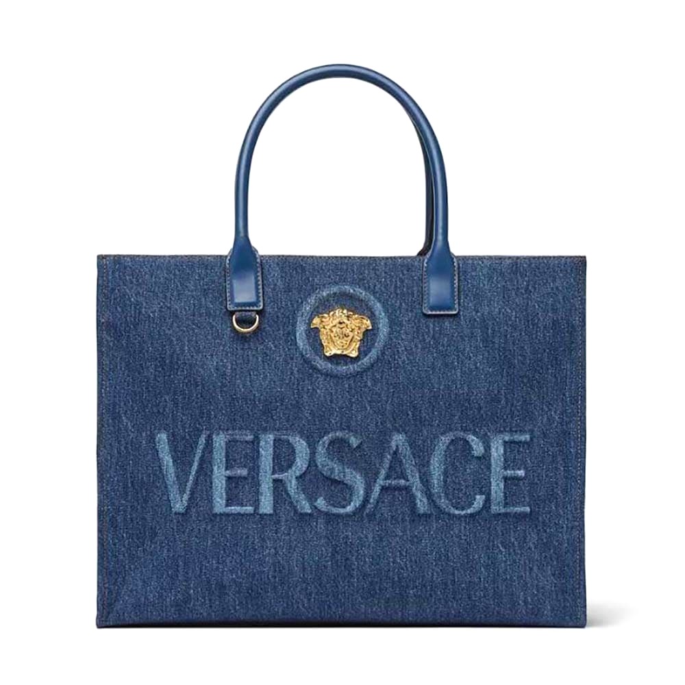 TÚI Versace Women La Medusa Denim Large Tote Bag-Blue