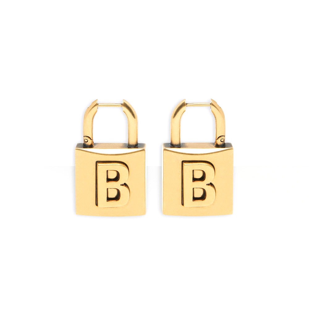 Bông tai Balenciaga Women Lock Small Earrings in Aged-Gold Brass