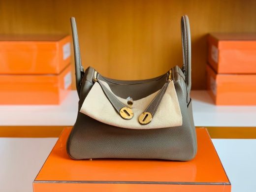 Túi Hermes Lindy TC Leather Etoupe Grey Gold Hardware Handmade khâu tay 26cm