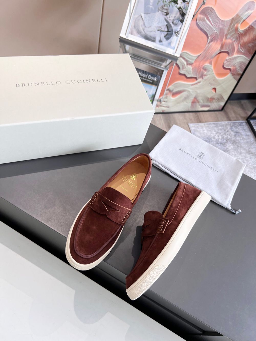 GIÀY BRUNELLO CUCINELLI Suede Burgundy loafer shoes