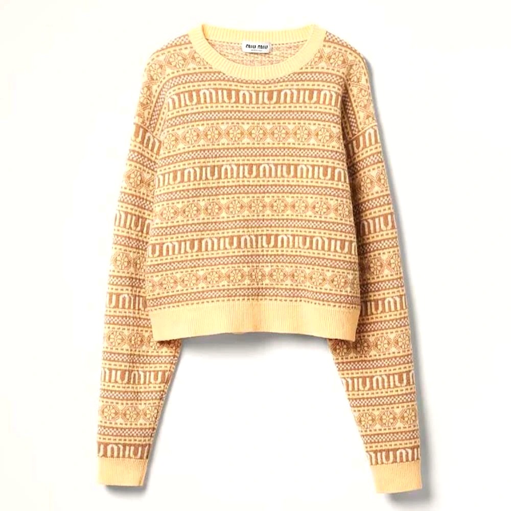 ÁO Miu Miu Women Wool Sweater with Jacquard Logo-Yellow
