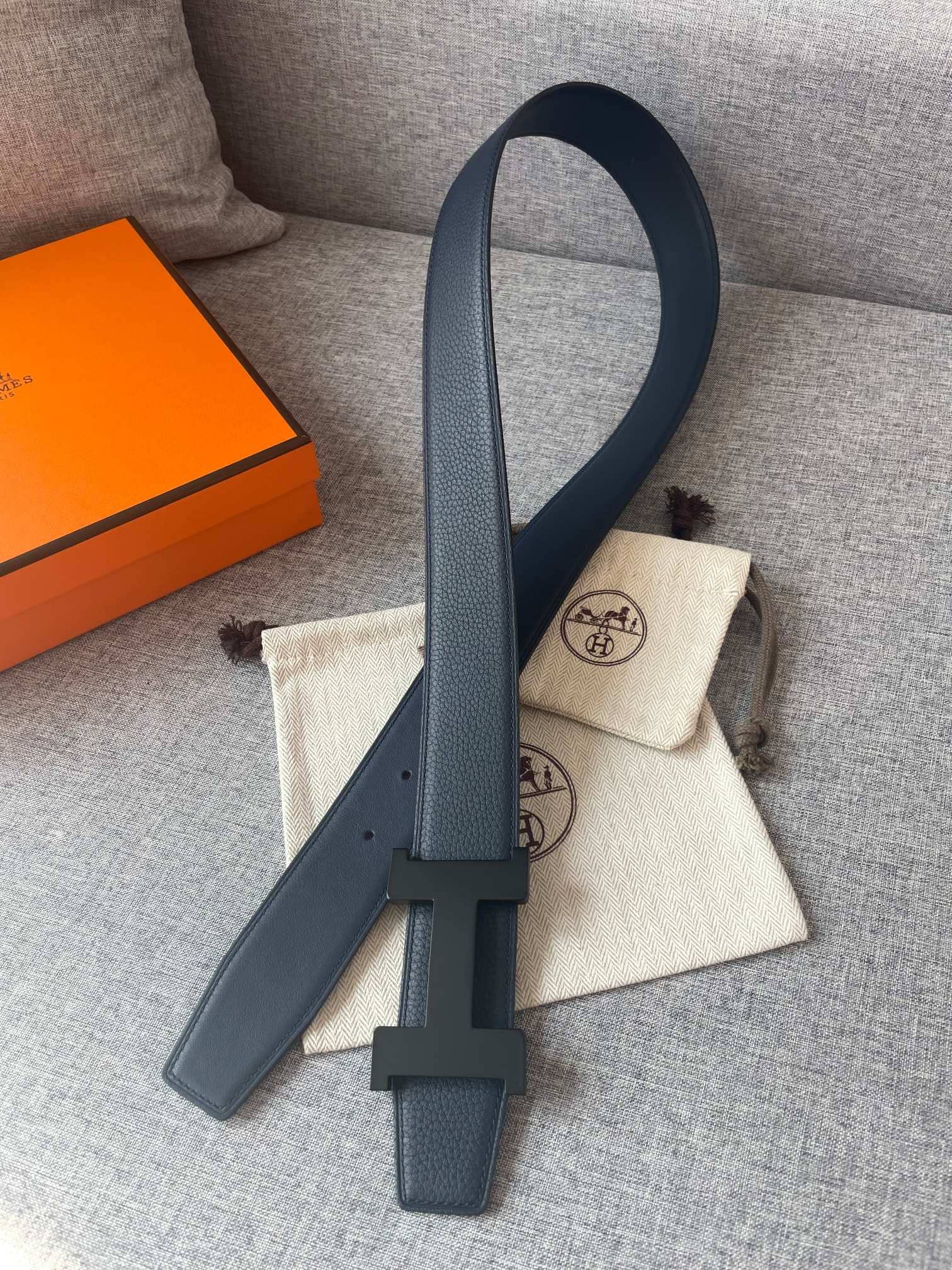 DÂY LƯNG HERMES H Matte Black Togo leather hai mặt khóa đen