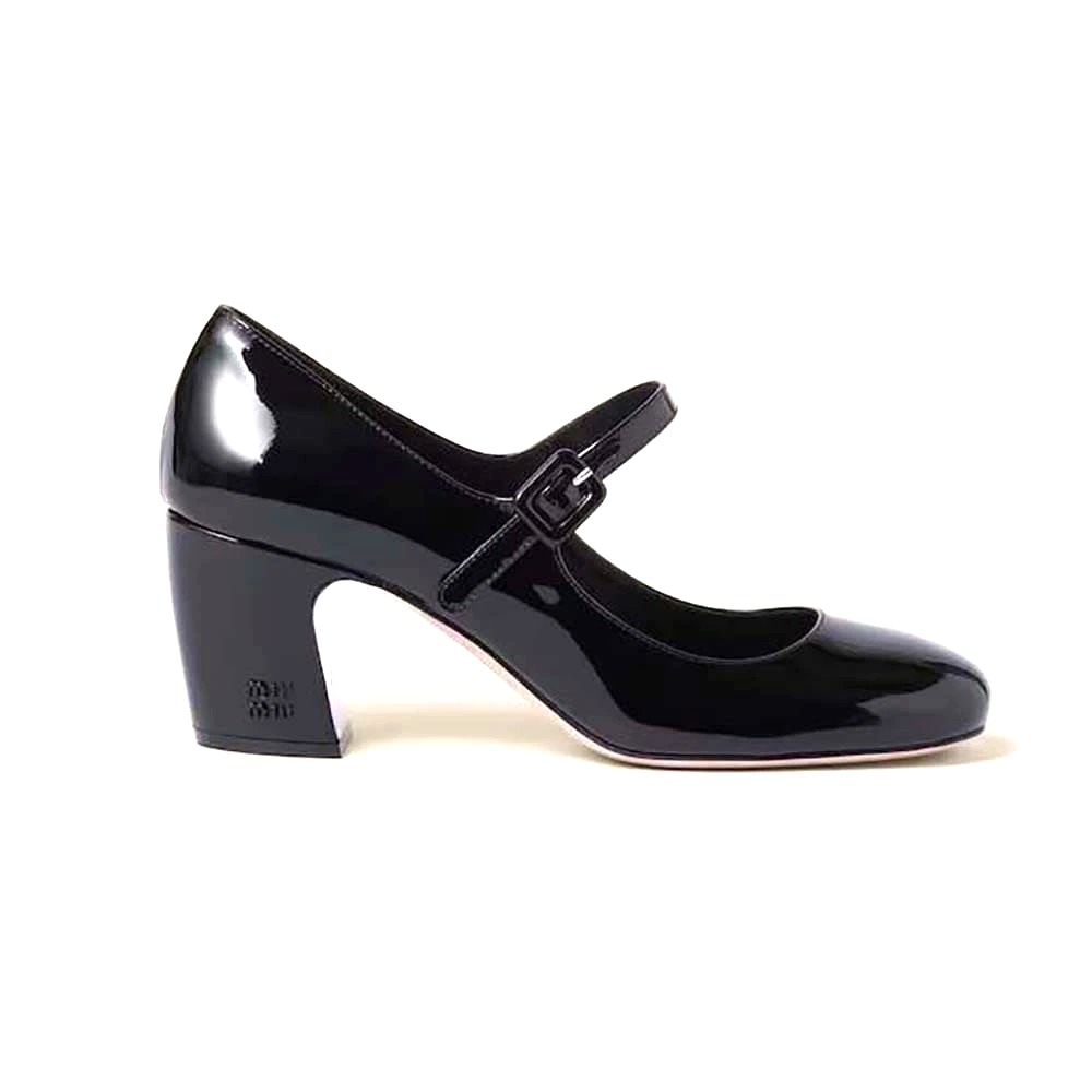 GIÀY Miu Miu Women Patent Leather Pumps with Metal Lettering Logo-Black