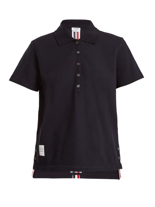 ÁO POLO THOM BROWNE  Striped-detail cotton-piqué polo shirt