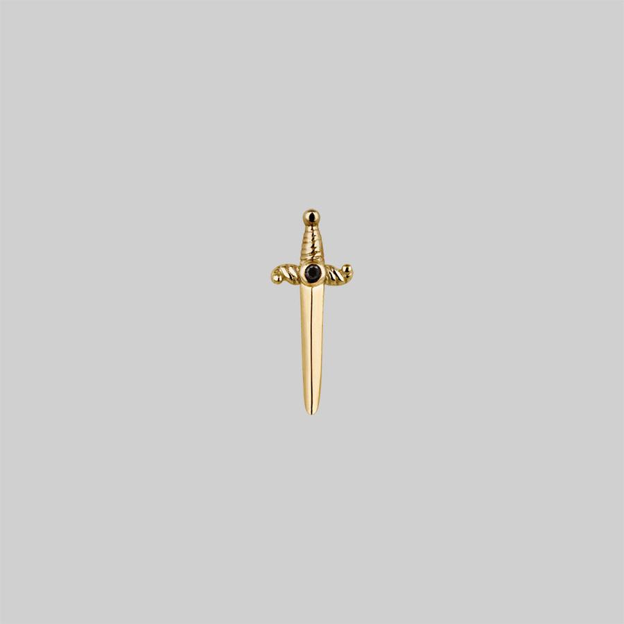 Silver & Black gems Dagger Earring gold 10k
