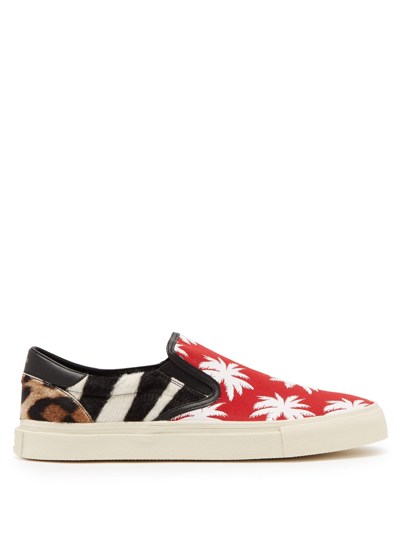 GIÀY AMIRI  Printed patchwork canvas and calf hair trainers