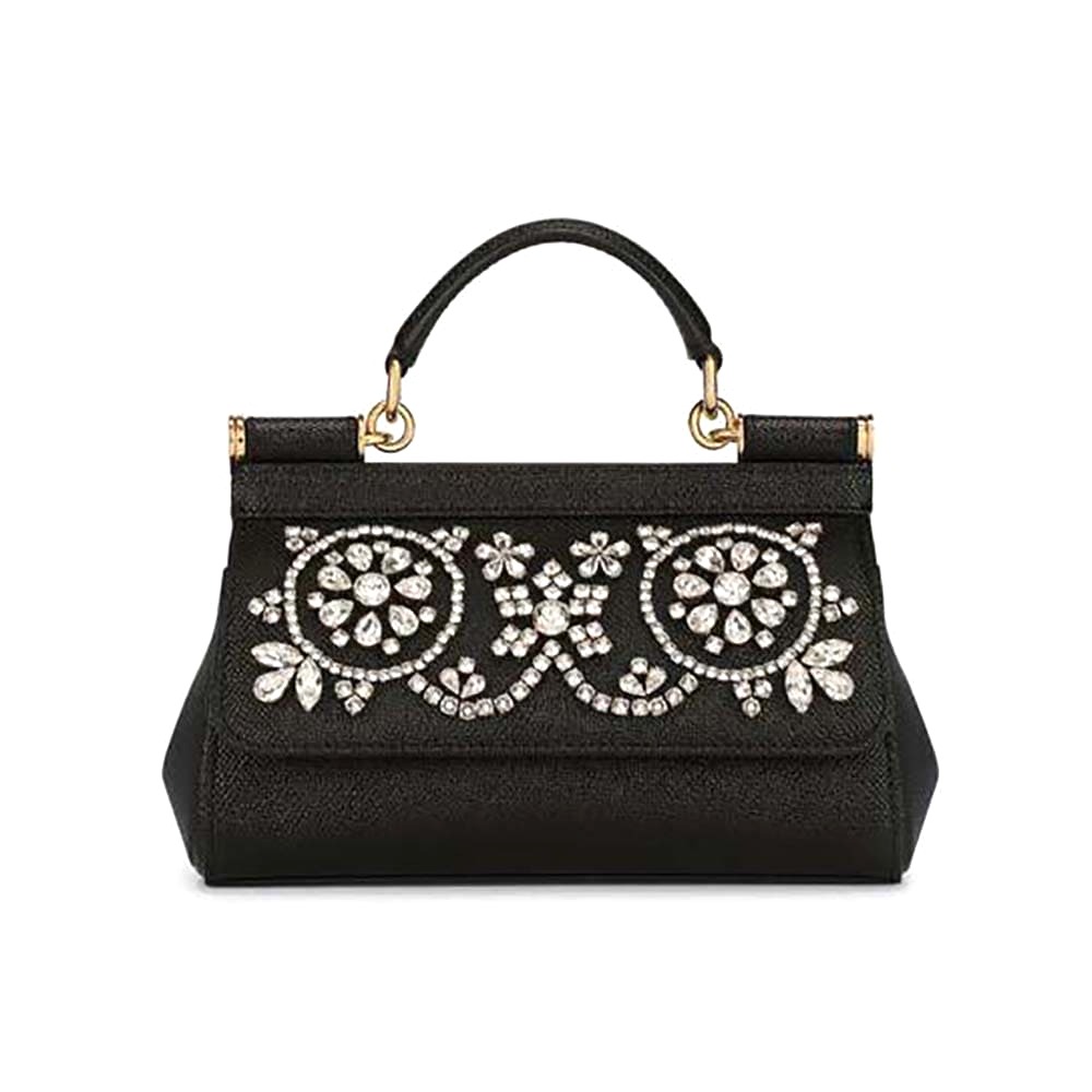 TÚI Dolce Gabbana D&G Women Small Calfskin Sicily Bag with Rhinestones