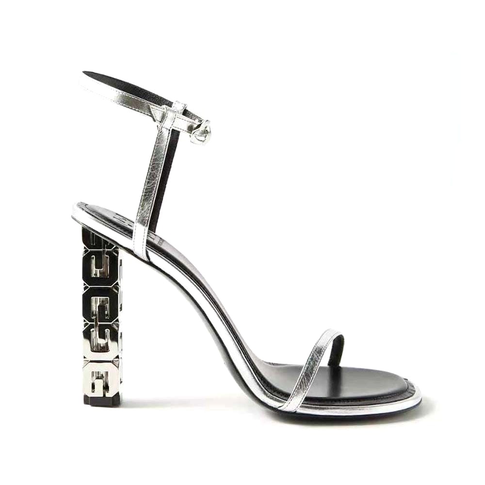 GUỐC Givenchy Women G Cube Sandals in Leather-Silver