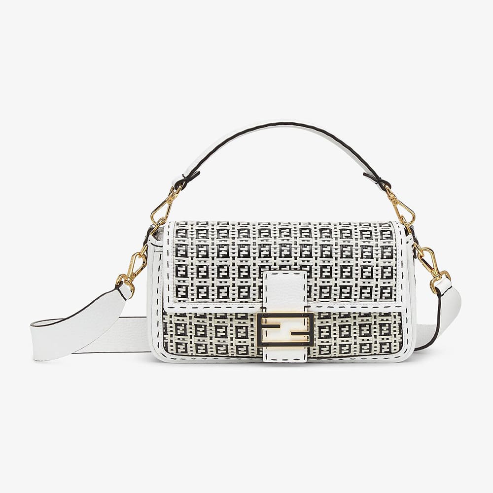 TÚI Fendi Women Baguette Black and White Braided Leather Bag