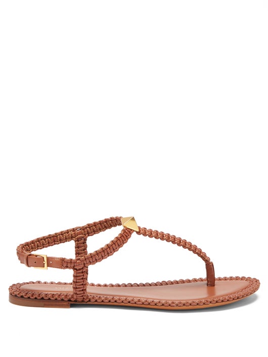 GIÀY VALENTINO GARAVANI Roman Stud flat macramé-leather sandals