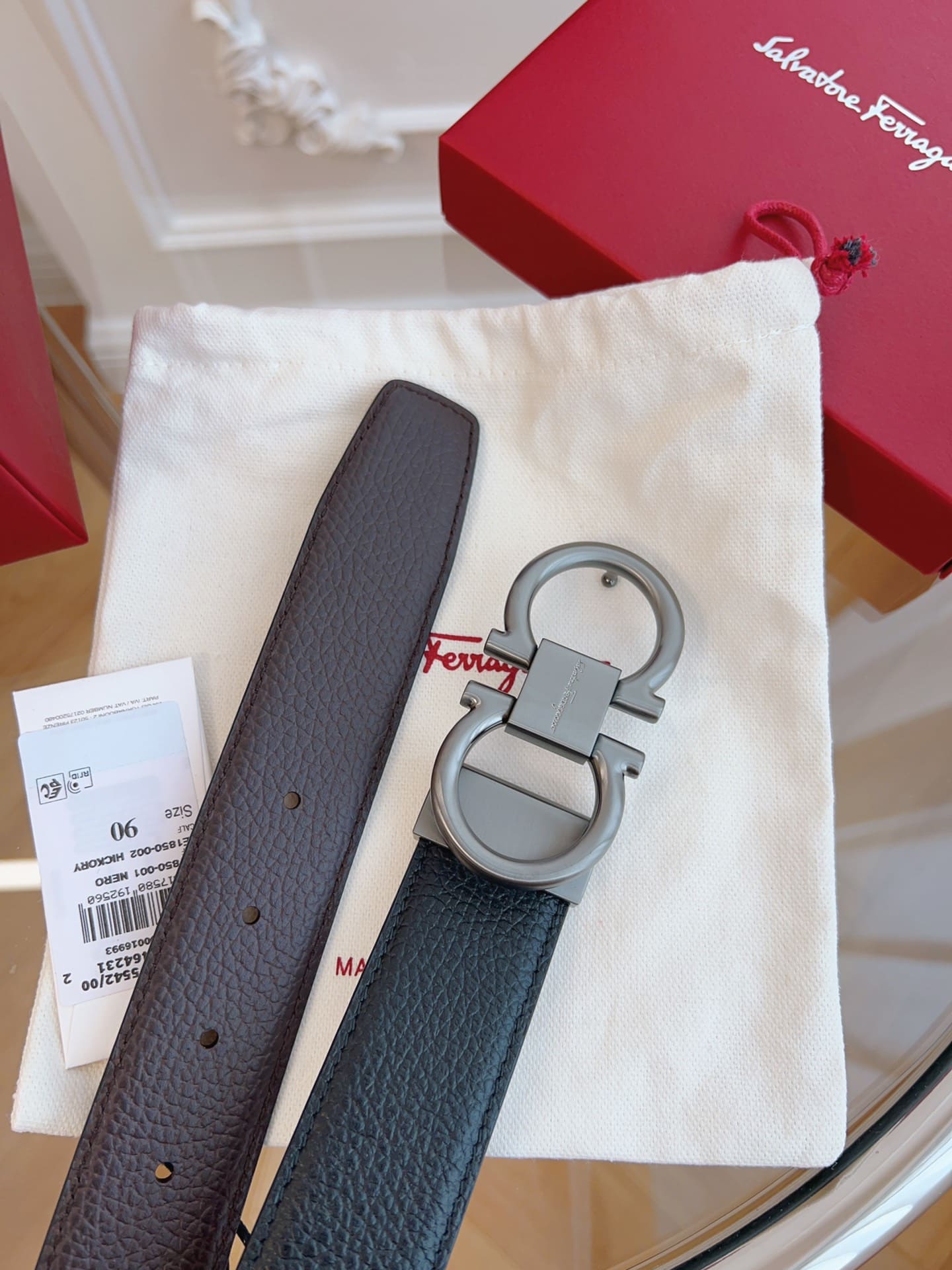 DÂY LƯNG Salvatore Ferragamo Adjustable Gancini Belt Khóa đen mờ