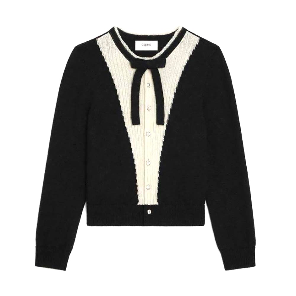 ÁO Celine Cardigan with Bow in Alpaca-Black
