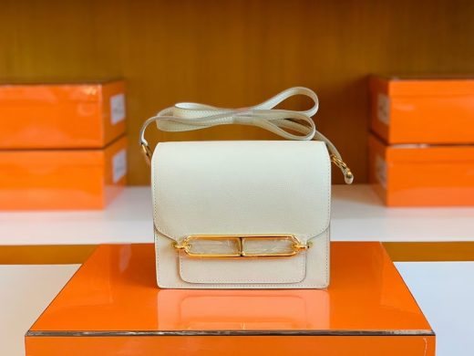 Túi Hermes Roulis Eve Leather craie White Gold Hardware Handmade khâu tay 19cm