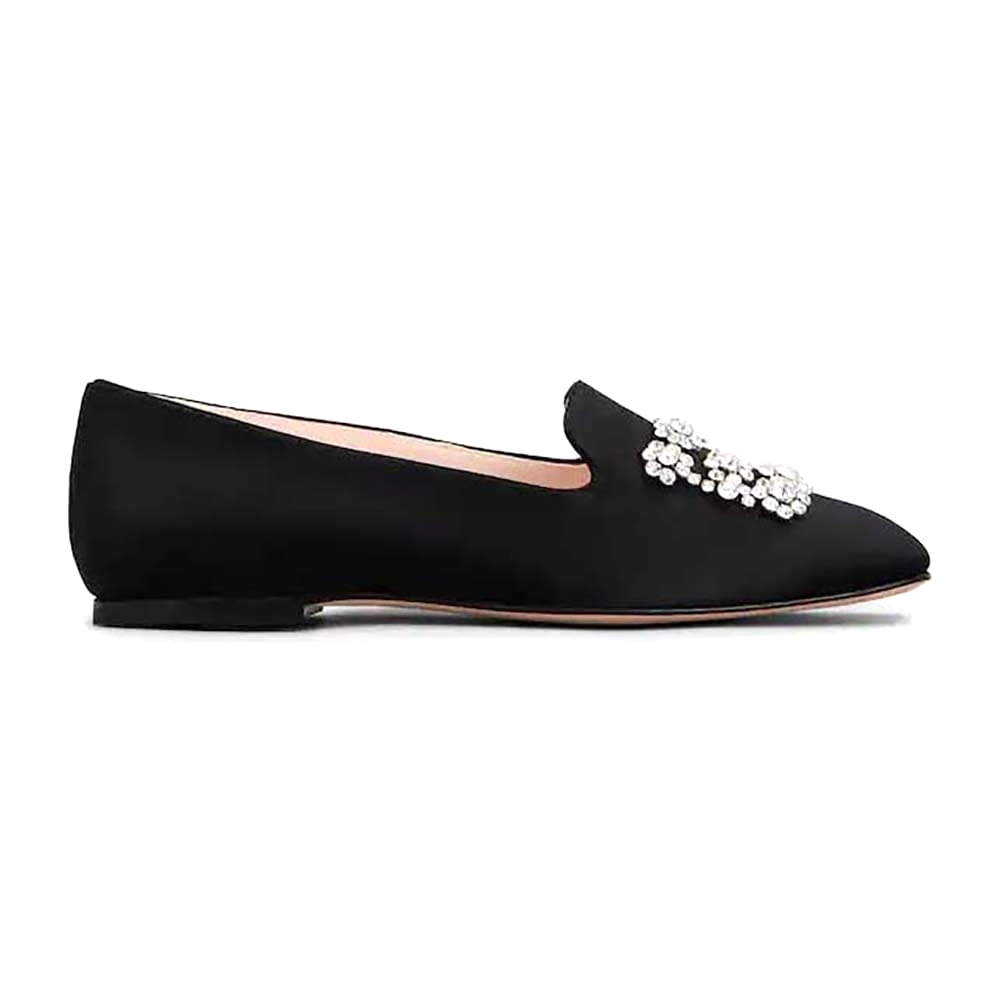 GIÀY Roger Vivier Women Flower Strass Embroidered Buckle Loafers in Satin