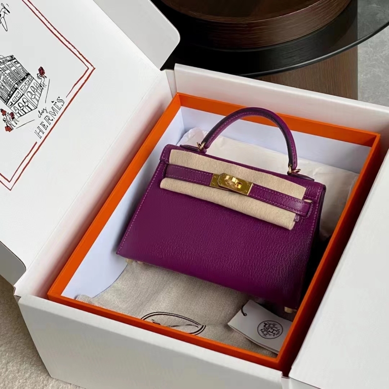 Túi Hermes Mini Kelly Amethyste  Epsom 19CM Handmade khâu tay(Giá liên hệ)