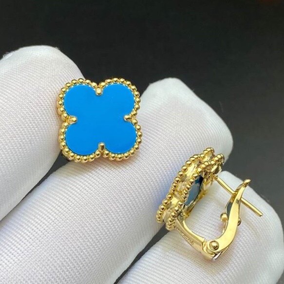 BÔNG TAI VAN CLEEF & ARPELS ALHAMBRA TURQUOISE GOLD 18K YELLOW GOLD