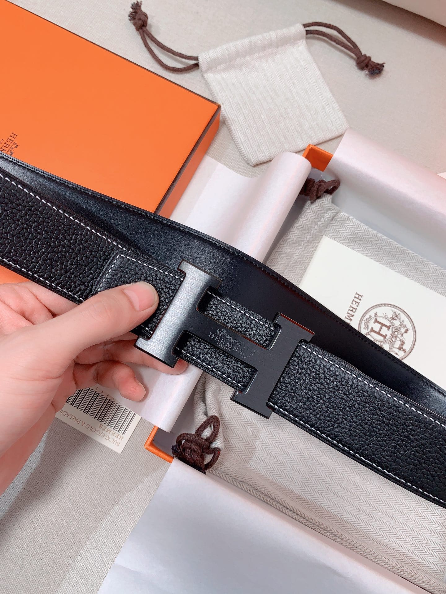 DÂY LƯNG HERMES H Matte Black Togo leather hai mặt khóa đen