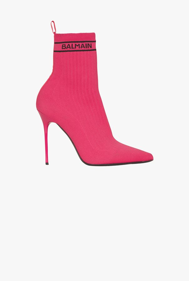 GIÀY BALMAIN Fuchsia pink stretch knit Skye ankle boots