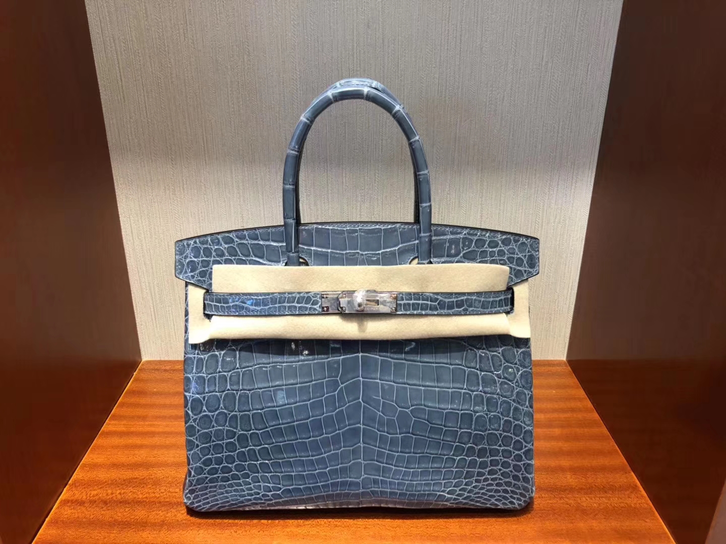 TÚI HERMES Birkin 30CM da cá sấu màu jeans blue gold hardware