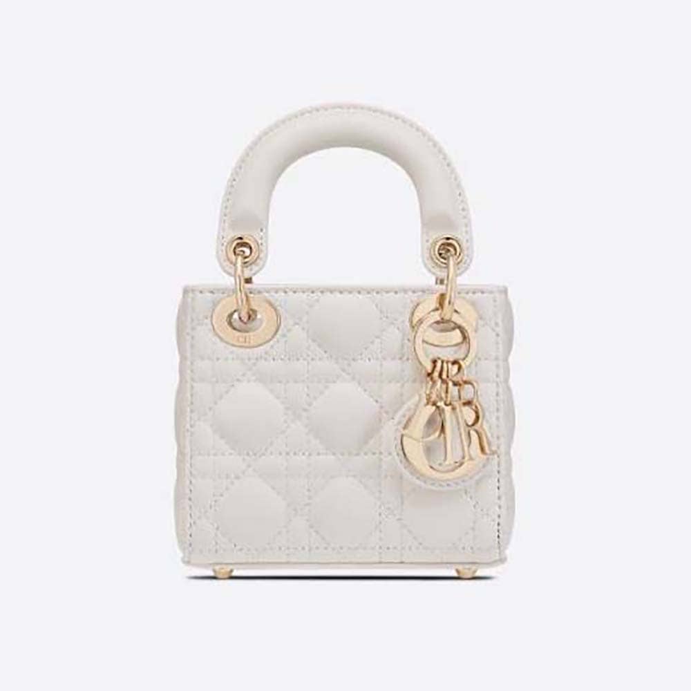 TÚI Dior Women Micro Lady Dior Bag Latte Cannage Lambskin