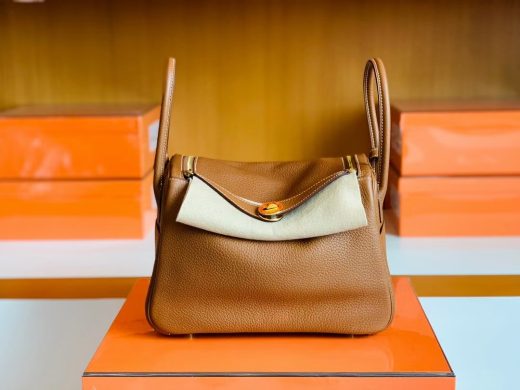 Túi Hermes Lindy Golden Brown Gold Hardware Handmade khâu tay 26cm