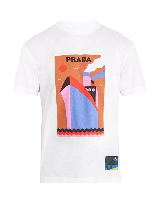 ÁO PHÔNG PRADA Boat-print cotton T-shirt