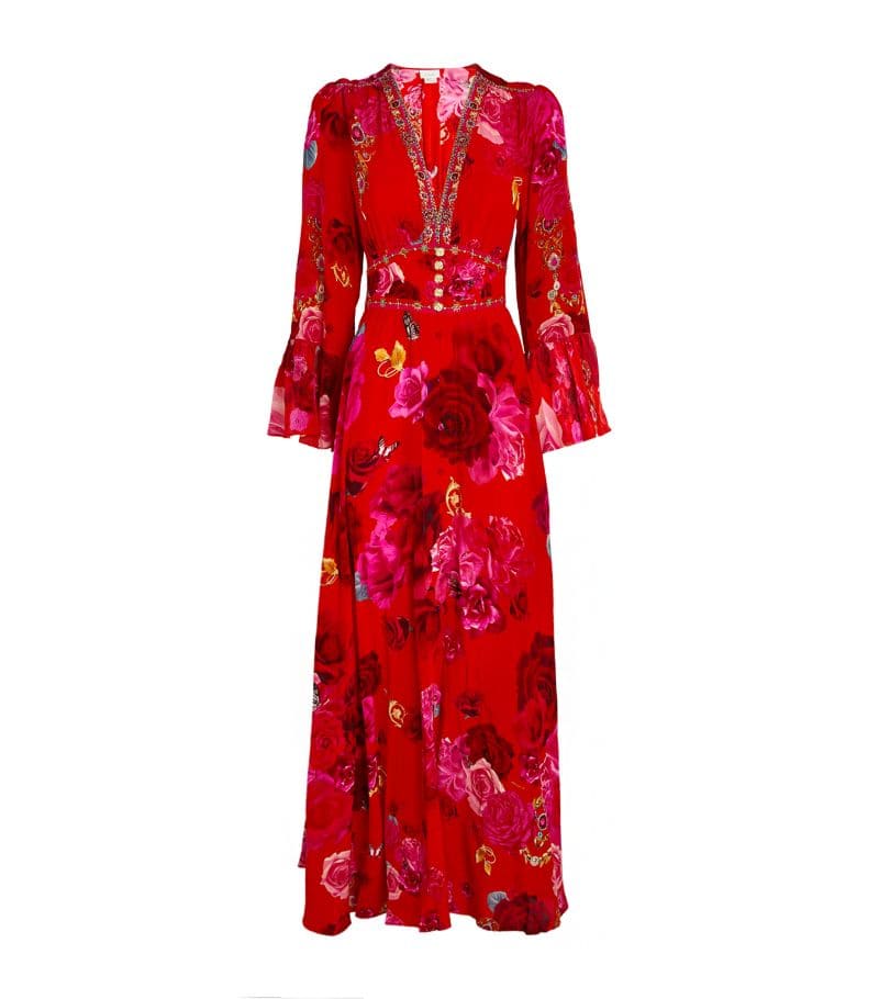 VÁY CAMILLA Silk Crystal-Embellished Maxi Dress
