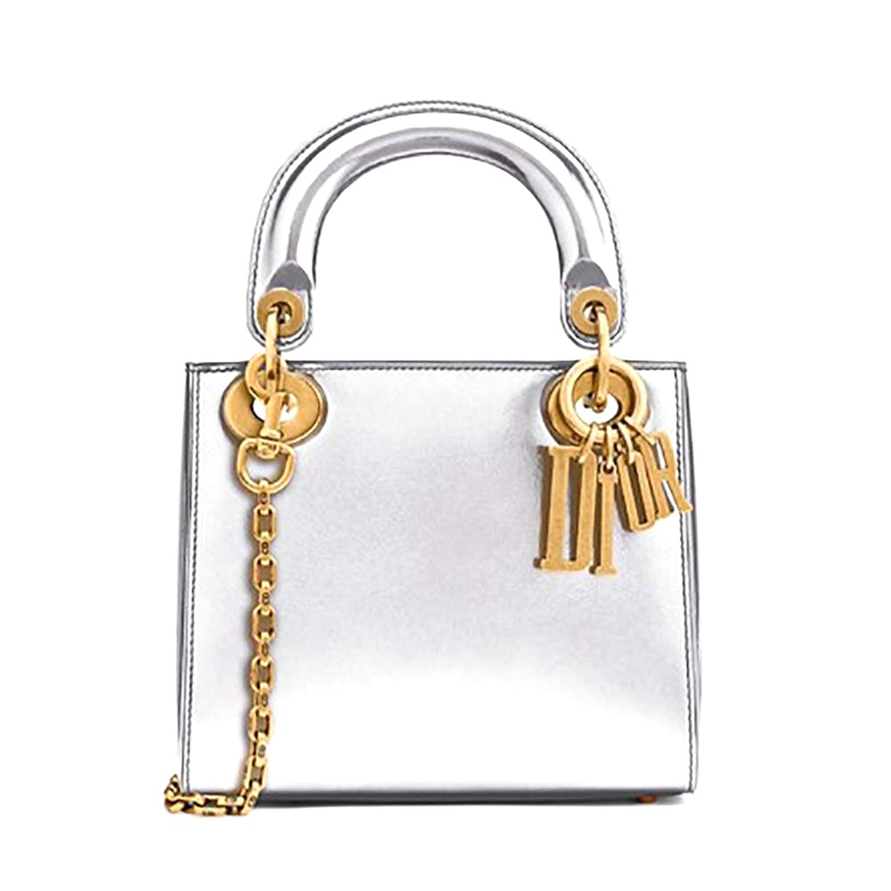 TÚI Dior Mini Lady Dior Bag Chain Silver-Tone Metallic Calfskin