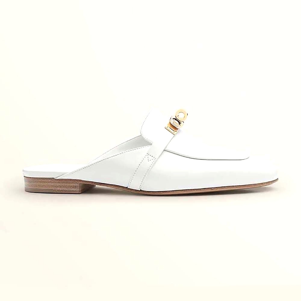 GIÀY Hermes Women OZ Mule in Calfskin Leather-White
